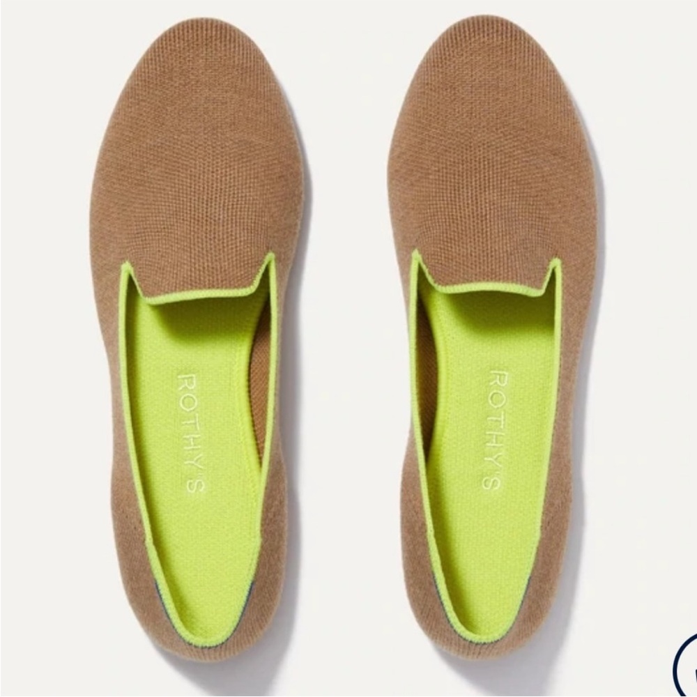 Rothy's Women's Tan Merino Loafers with Bright Yellow Accents